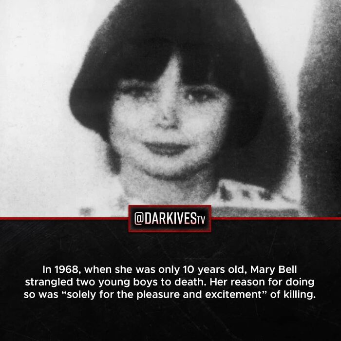 Black and white photo of Mary Bell, a child killer, highlighting dark and strange facts from our world’s history.