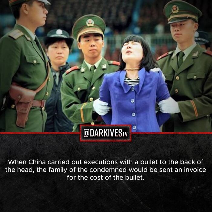 Woman being escorted by soldiers during an e*******n in China, reflecting terrifying facts and stories about the dark world.