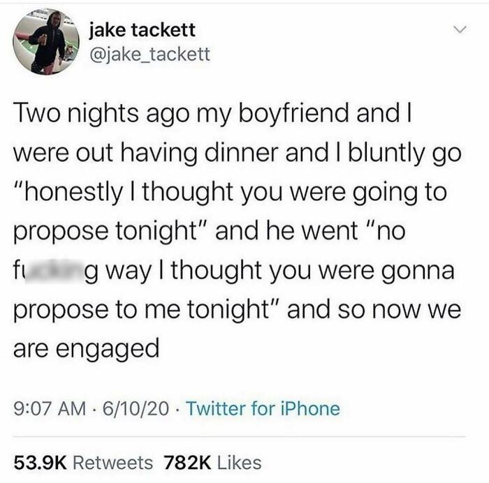 Tweet about a couple’s unexpected engagement moment shared on Twitter, captured in wholesome relationship memes.