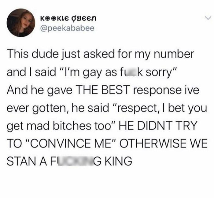 Screenshot of a relatable wholesome relationship meme about respect and honest responses during flirting.