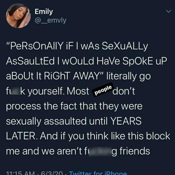 Twitter post addressing delayed trauma response, highlighting the importance of understanding in wholesome relationship memes.