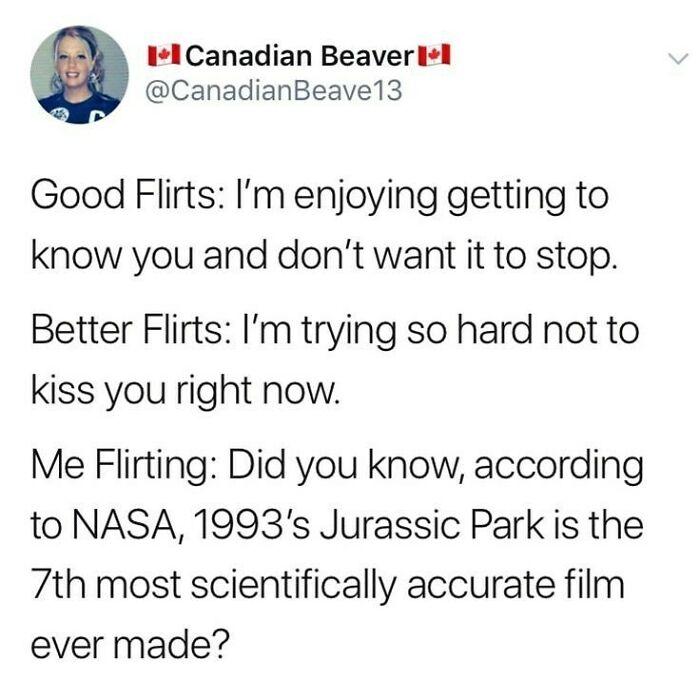 Twitter post humor about different flirting styles, part of wholesome relationship memes beyond relatable content.