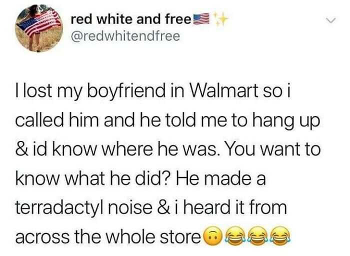 Text meme about a boyfriend making a funny noise to be found in Walmart, a wholesome relationship meme beyond relatable.