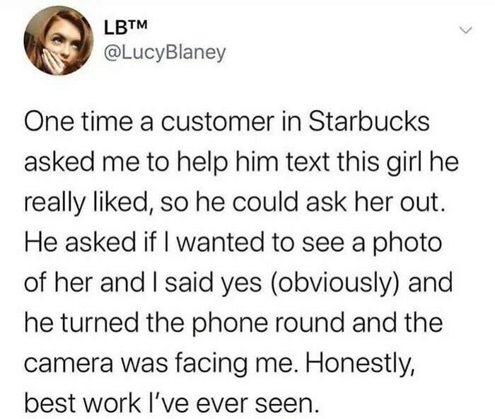 Text meme about a wholesome relationship moment where a customer cleverly asks for help texting a girl he likes.