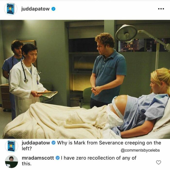 Scene from a hospital with a pregnant woman in bed and celebs dropping unexpected gems in the comments.