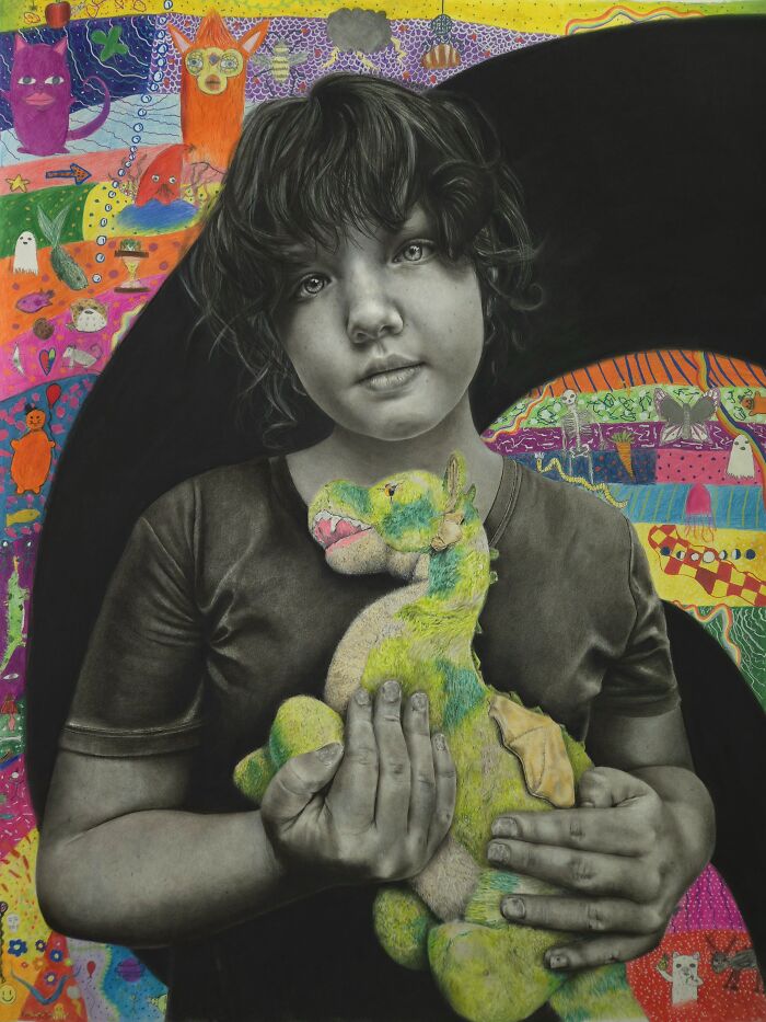 My Daughter Crashed My Huge Charcoal Drawing, And Made It Way Better