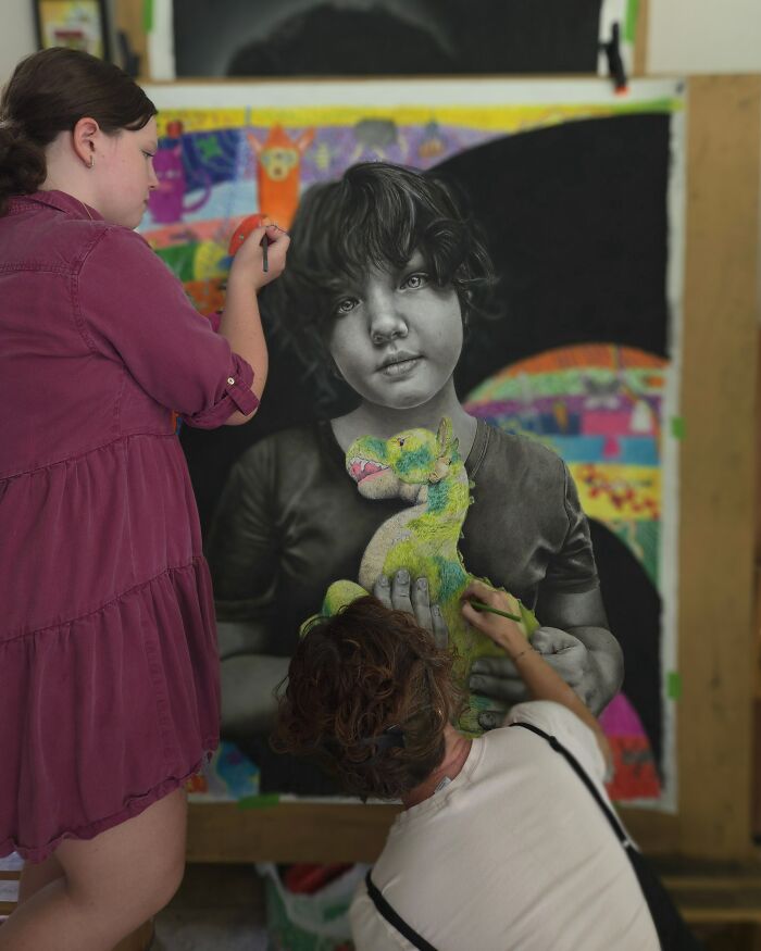 My Daughter Crashed My Huge Charcoal Drawing, And Made It Way Better