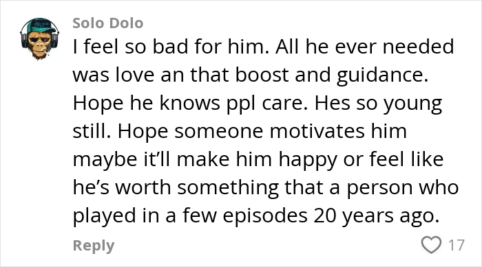 Comment expressing sympathy and hope for motivation towards homeless Nickelodeon actor's $1,207 fundraiser and makeover.