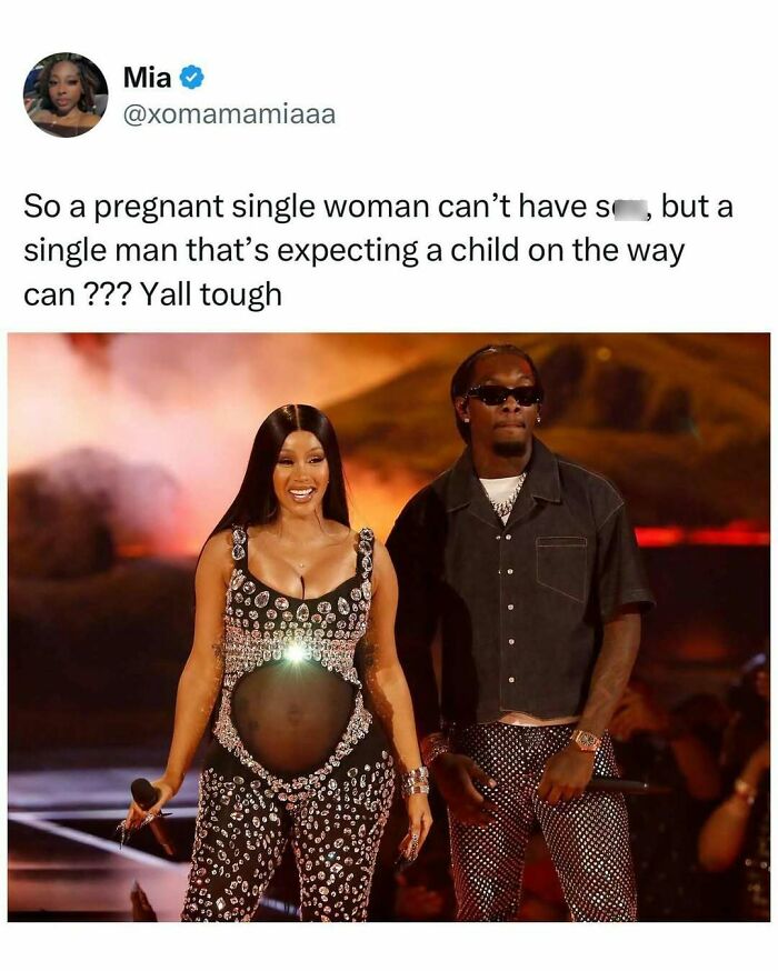 Funny and relatable meme about pregnancy and parenting challenges shared by a woman, highlighting navigating life as just a girl.