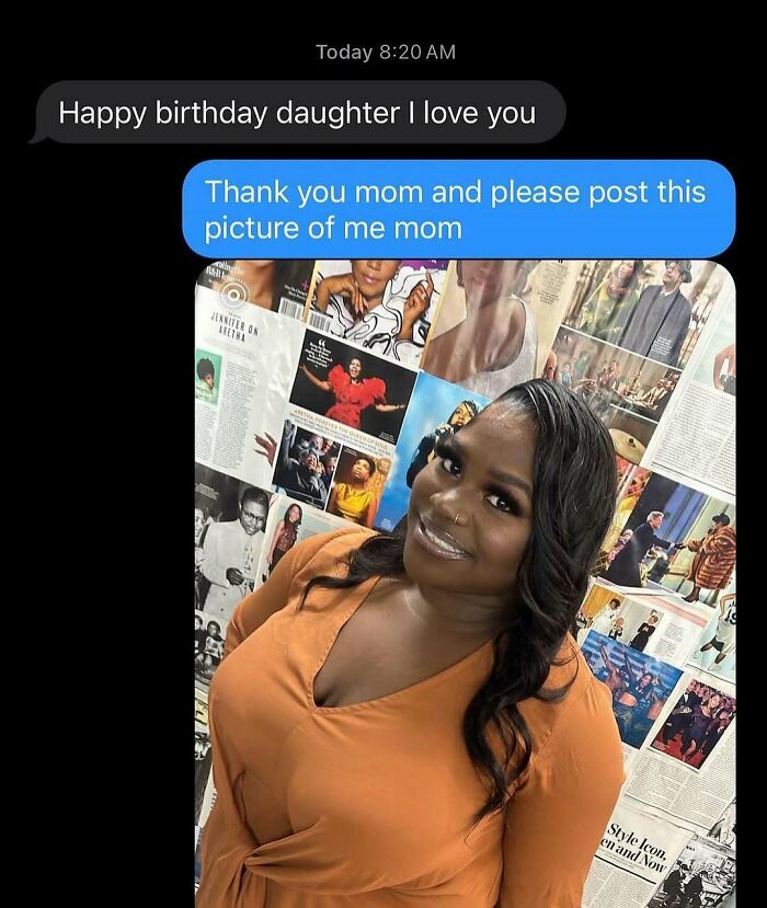 Text message conversation with a woman smiling in an orange top, relatable post about navigating the world as just a girl.