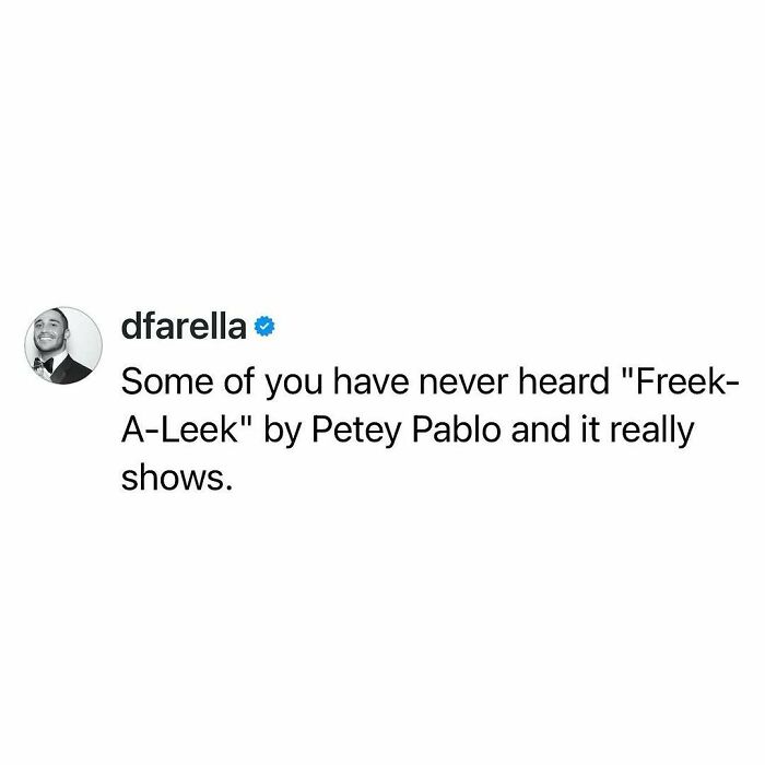 Funny meme text about not hearing Freek-A-Leek by Petey Pablo, highlighting relatable funny memes to brighten your day.
