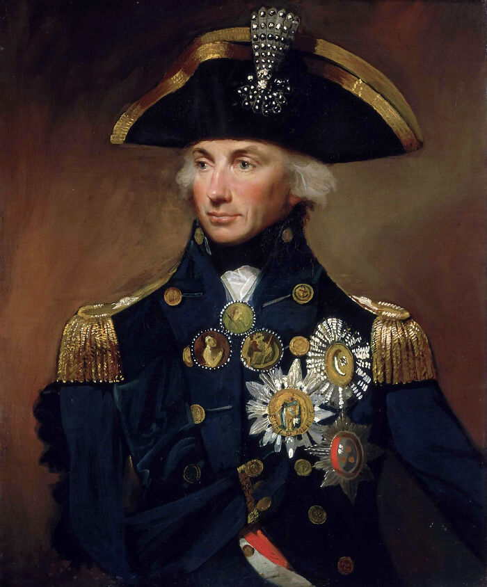 Portrait of a naval officer in uniform with medals, symbolizing historical inspiration for savage roasts and comebacks.