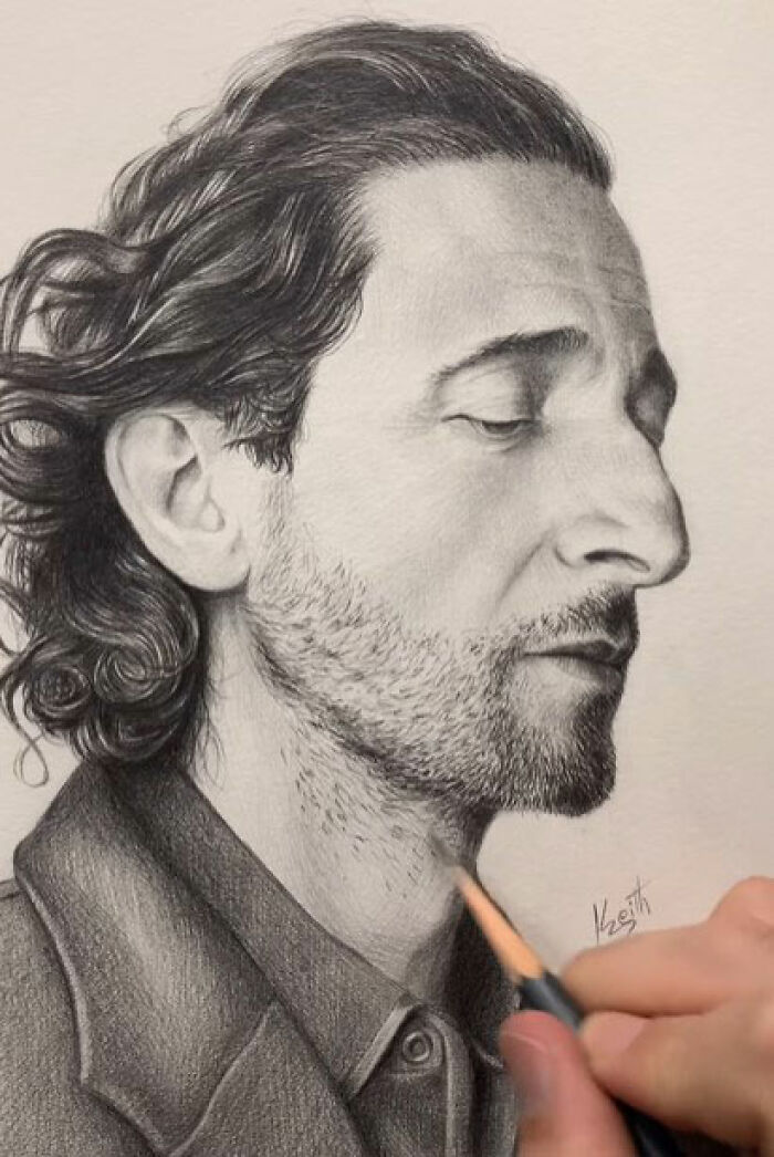 Highly detailed pencil portrait of a man with closed eyes, showcasing incredible pencil portrait drawing techniques.