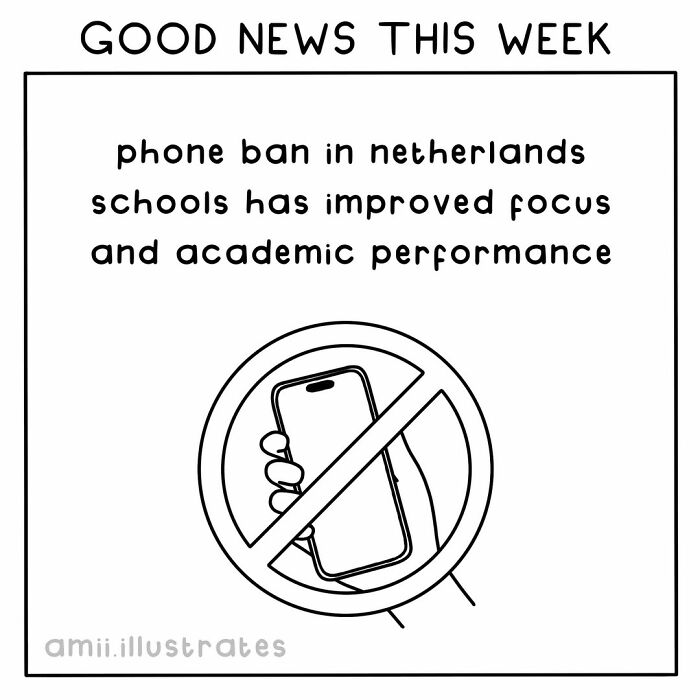 Good news this week showing phone ban in Netherlands schools boosts focus and academic performance, highlighting positive things this year