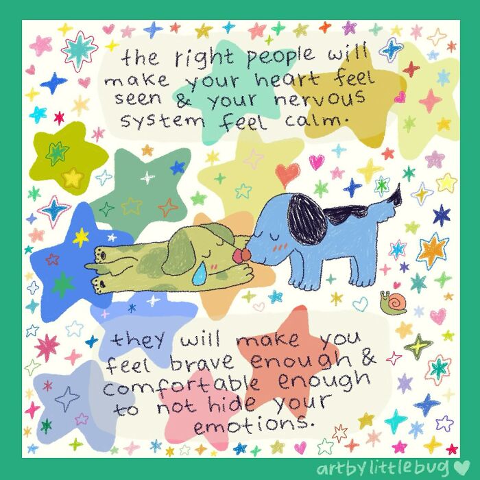 Wholesome illustration of two dogs with colorful stars, conveying warmth and comfort like a warm hug.