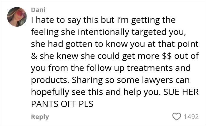 Comment about woman claiming $90,000 repairs after celebrity facialist caused permanent disfigurement. Comment about woman claiming $90,000 repairs after celebrity facialist caused permanent disfigurement.