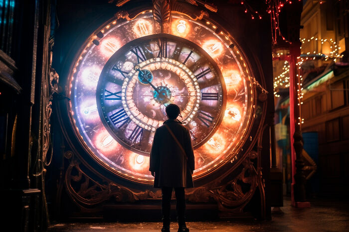 Person standing in front of a large glowing clock, symbolizing former high school stars facing life after glory days.