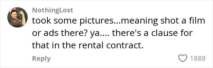 Comment from NothingLost about rental contract clause charging influencer $10,000 for selfies inside invisible Airbnb house. Comment from NothingLost about rental contract clause charging influencer $10,000 for selfies inside invisible Airbnb house.