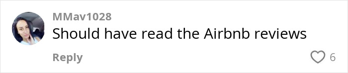 Comment from user MMav1028 saying should have read the Airbnb reviews about invisible house selfie charge controversy Comment from user MMav1028 saying should have read the Airbnb reviews about invisible house selfie charge controversy