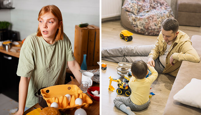 Husband Upset After Wife Refuses To Help Change The Child While Cooking Dinner