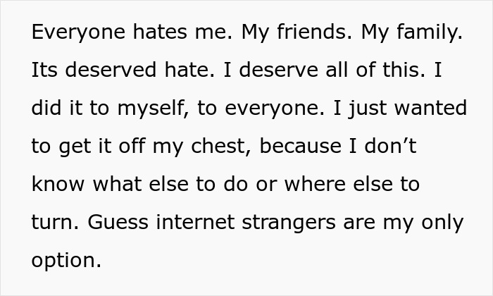 Text on a white background expressing guilt and regret over sabotaging a marriage through an online affair. Text on a white background expressing guilt and regret over sabotaging a marriage through an online affair.