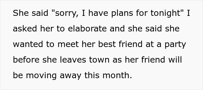 Text excerpt about a teen choosing a friend's farewell party over babysitting siblings, causing dad to pull funding. Text excerpt about a teen choosing a friend's farewell party over babysitting siblings, causing dad to pull funding.