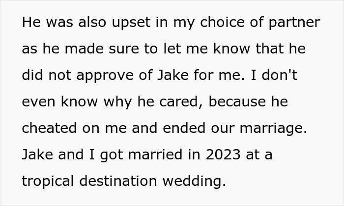 Text excerpt about a woman remarried and upset after her cheater ex disapproved of her new partner. Text excerpt about a woman remarried and upset after her cheater ex disapproved of her new partner.