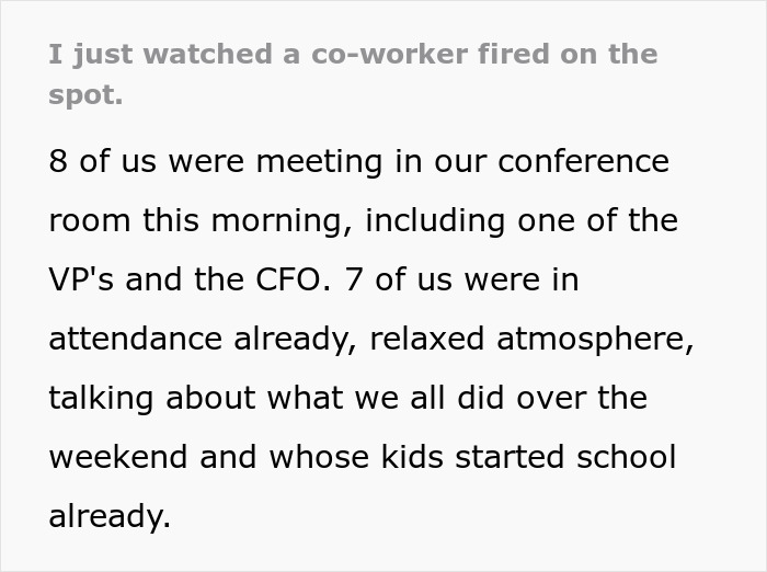 Office conference room scene with CFO firing employee immediately after a body-shaming comment incident. Office conference room scene with CFO firing employee immediately after a body-shaming comment incident.