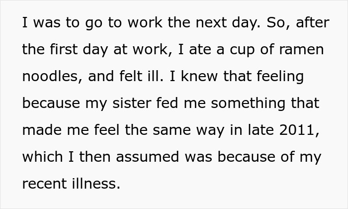 Text excerpt describing feeling ill after eating, related to a mother poisoned me story about illness and suspicion. Text excerpt describing feeling ill after eating, related to a mother poisoned me story about illness and suspicion.
