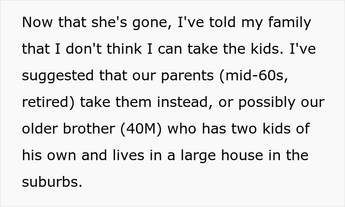 Text excerpt discussing a woman’s life changes after her late sister’s dying wish about not wanting kids. Text excerpt discussing a woman’s life changes after her late sister’s dying wish about not wanting kids.