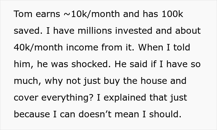 Man insists on 50/50 house ownership, fiancée refuses and ends relationship after ultimatum about property. Man insists on 50/50 house ownership, fiancée refuses and ends relationship after ultimatum about property.