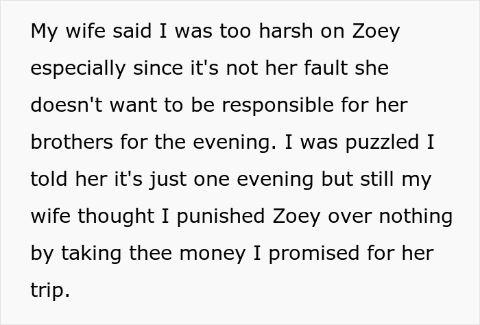 Text discussing a father pulling funding for his 17-year-old’s trip after she chose a friend’s farewell party over babysitting siblings. Text discussing a father pulling funding for his 17-year-old’s trip after she chose a friend’s farewell party over babysitting siblings.