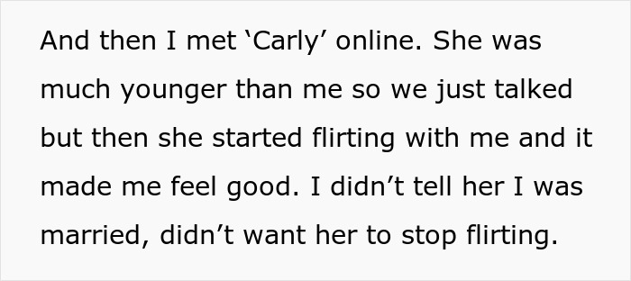 Text excerpt about a man having an online affair, leading to guilt and marriage ruin over time. Text excerpt about a man having an online affair, leading to guilt and marriage ruin over time.