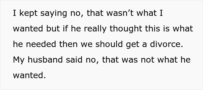 Text excerpt from a conversation about a guy coming out as poly and his wife reacting to an open marriage request.