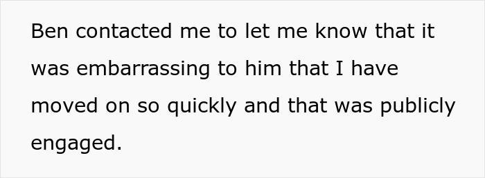 Text message on a screen about a woman upset after her cheater ex contacted her about remarrying and moving on quickly. Text message on a screen about a woman upset after her cheater ex contacted her about remarrying and moving on quickly.