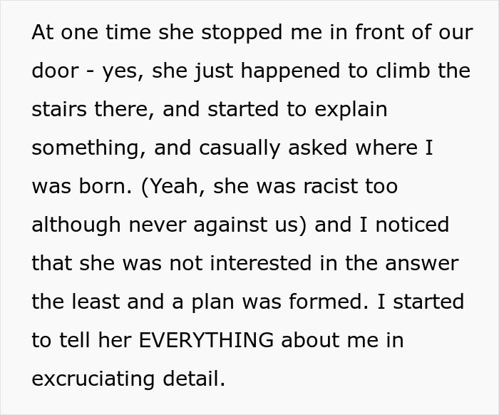 Text describing a nosy neighbor trauma experience where a neighbor’s intrusive questions led to sharing personal details. Text describing a nosy neighbor trauma experience where a neighbor’s intrusive questions led to sharing personal details.