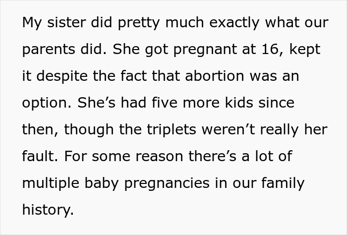 Text excerpt about sister rejecting money requests while family struggles, highlighting sibling conflict and Ibiza vacation posts.