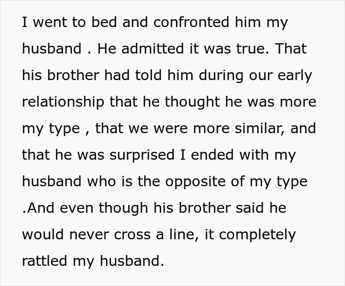 Text excerpt about a husband and his twin brother’s surprising comments on relationship and type. Text excerpt about a husband and his twin brother’s surprising comments on relationship and type.