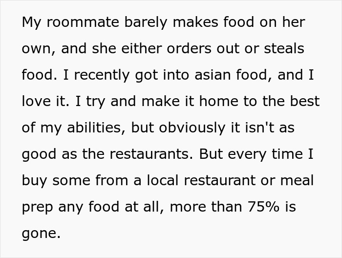 Text discussing a roommate who steals food, linked to a serial food thief with peanut allergy incident. Text discussing a roommate who steals food, linked to a serial food thief with peanut allergy incident.