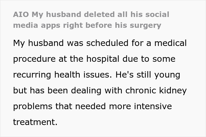 Wife feeling suspicious and confused after checking husband’s phone deleted before surgery for medical treatment Wife feeling suspicious and confused after checking husband’s phone deleted before surgery for medical treatment