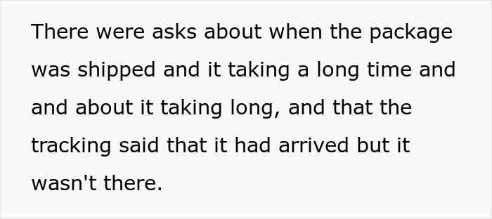 Text excerpt discussing shipping delays and tracking issues related to found another woman Valentine card package. Text excerpt discussing shipping delays and tracking issues related to found another woman Valentine card package.