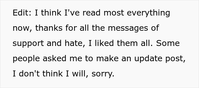 Text-based page showing an edit note about reading messages of support and hate after a 15YO cuddles up against dad controversy. Text-based page showing an edit note about reading messages of support and hate after a 15YO cuddles up against dad controversy.