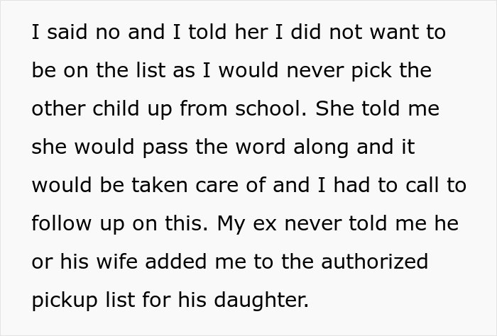 Text excerpt about cheating guy expecting ex to pick up affair child from school, causing conflict when refused. Text excerpt about cheating guy expecting ex to pick up affair child from school, causing conflict when refused.