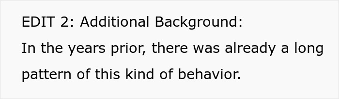 Text slide showing a note about prior long patterns of behavior related to bride trying to erase twin. Text slide showing a note about prior long patterns of behavior related to bride trying to erase twin.