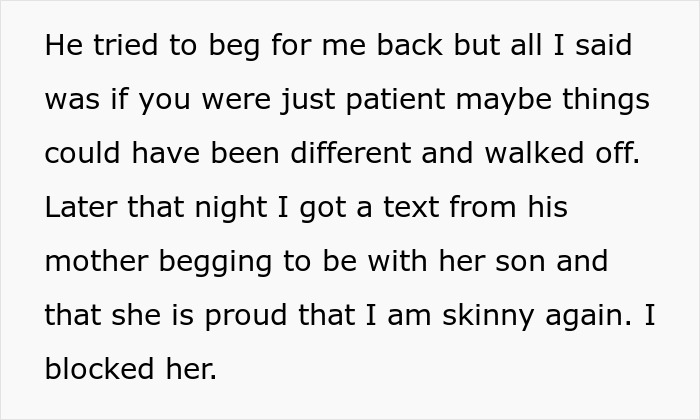 Text excerpt from a story about a woman turning her life around after learning what her husband thinks of her body. Text excerpt from a story about a woman turning her life around after learning what her husband thinks of her body.
