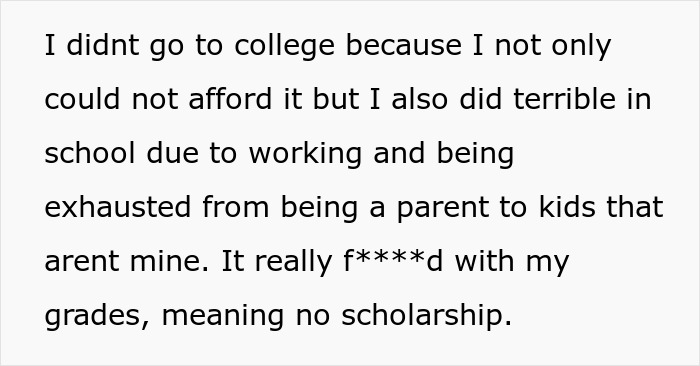 Text about struggling with school and college due to taking care of siblings refusing support from mother. Text about struggling with school and college due to taking care of siblings refusing support from mother.