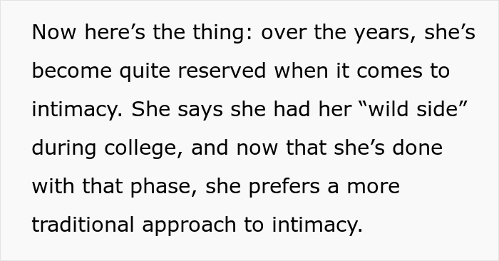 Text about a wife becoming reserved with intimacy and a husband asking her to change intimacy boundaries. Text about a wife becoming reserved with intimacy and a husband asking her to change intimacy boundaries.