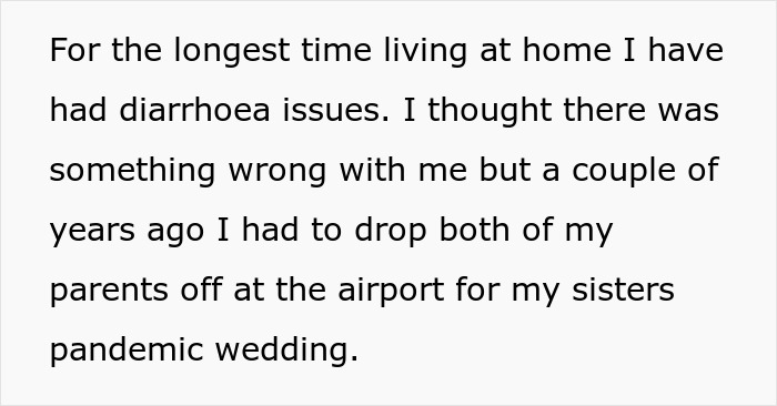 Text excerpt about daughter experiencing sickness from parents' food, causing worry about poisoning and health.