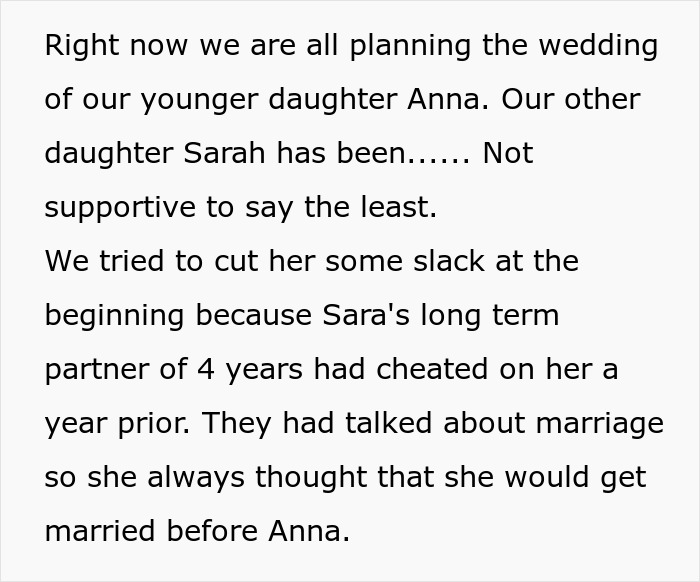 Text excerpt about a single sister struggling with her sibling's engagement and wedding planning challenges. Text excerpt about a single sister struggling with her sibling's engagement and wedding planning challenges.