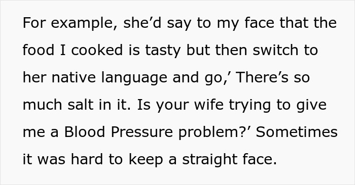 Example of husband’s parents speaking in their native language about food causing blood pressure issues. Example of husband’s parents speaking in their native language about food causing blood pressure issues.
